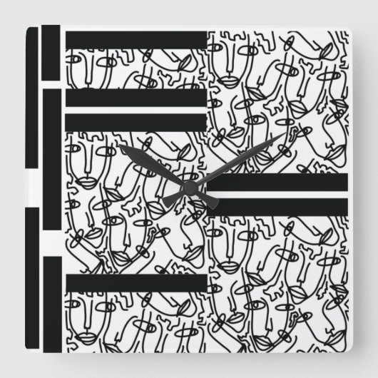 白黒顔ウォールクロック スクエア壁時計 (正面)