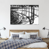 白黒風景炭スケッチ海辺 キャンバスプリント (インサイチュ (寝室))