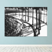 白黒風景炭スケッチ海辺 キャンバスプリント (インサイチュ (ウッドフロア))