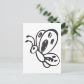 白黒飛んでいるスケッチの蝶 ポストカード (スタンド正面)