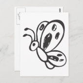 白黒飛んでいるスケッチの蝶 ポストカード (正面/裏面)