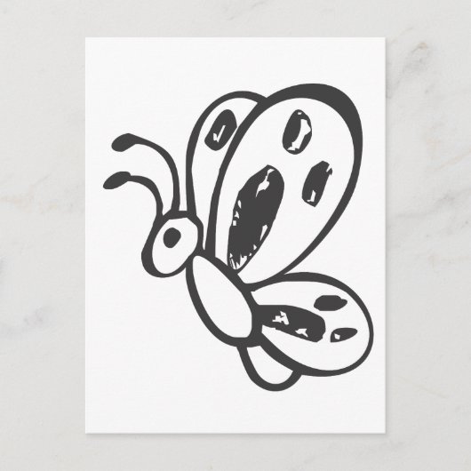 白黒飛んでいるスケッチの蝶 ポストカード (正面)