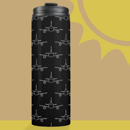 白黒飛行機パターン熱タンブラー タンブラー