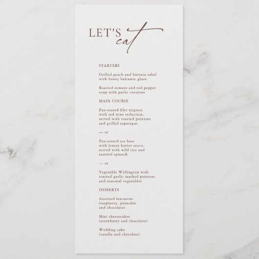 白黒食べのメニューエレガント結婚「レッツ」 メニュー (正面)