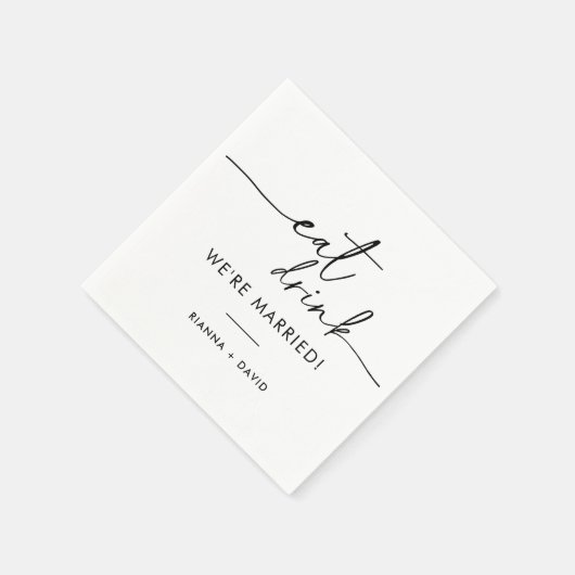 白黒食べドリンク我々は結婚した結婚の スタンダードカクテルナプキン (角)