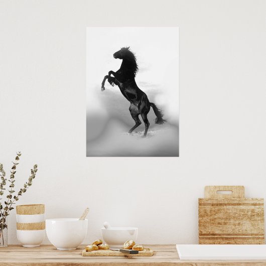 白黒飼育馬 ポスター (キッチン)