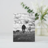 白黒馬あいさつ写真葉書 ポストカード (スタンド正面)