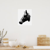 白黒馬スケッチアートワークのポスター ポスター (キッチン)