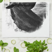 白黒馬スケッチ キッチンタオル (折り畳み)