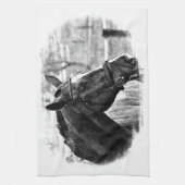 白黒馬スケッチ キッチンタオル (縦)