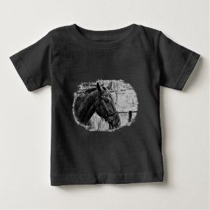 白黒馬スケッチ ベビーTシャツ