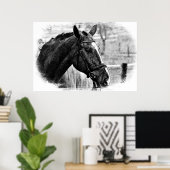 白黒馬スケッチ ポスター (ホームオフィス)