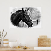 白黒馬スケッチ ポスター (キッチン)