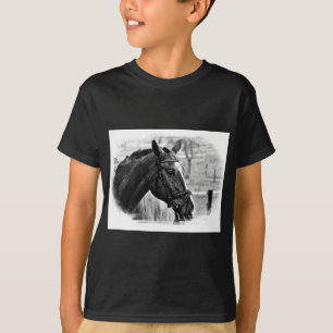白黒馬スケッチ Tシャツ