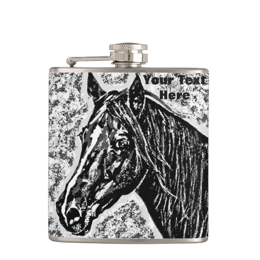 白黒馬ポートレートウマ科の術 フラスク (正面)