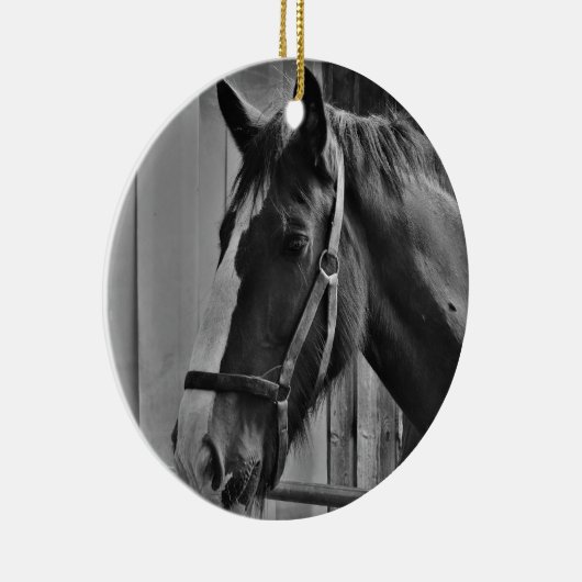 白黒馬 – 動物写真アート セラミックオーナメント (右)