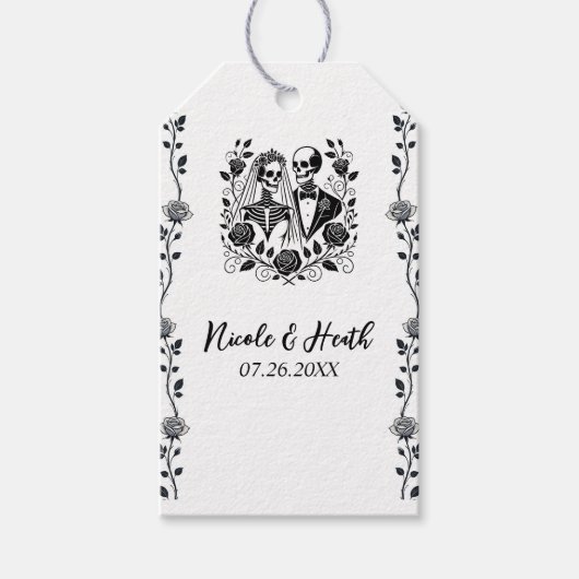 白黒骨格フローラバラ結婚つる植物 ギフトタグ (正面)
