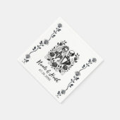 白黒骨格フローラバラ結婚つる植物 スタンダードカクテルナプキン (角)