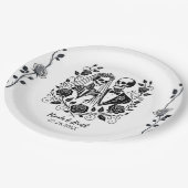 白黒骨格フローラバラ結婚つる植物 ペーパープレート (アングル)