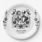 白黒骨格フローラバラ結婚つる植物 ペーパープレート (正面)