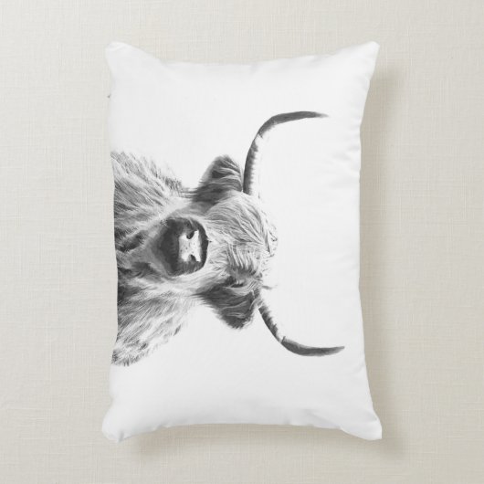 白黒高地牛動物のポートレート アクセントクッション (正面(垂直))