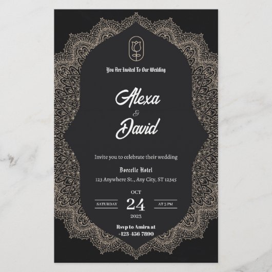 白黒高級結婚式招待状 (正面)