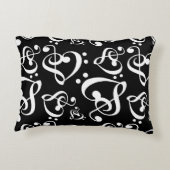 白黒高音クレフ、 音符記号ハート音符パターン アクセントクッション (裏面)