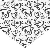 白黒高音クレフ、 音符記号ハート音符パターン ショートテーブルランナー (コーナー)