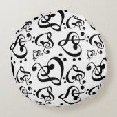 白黒高音クレフ、 音符記号ハート音符パターン ラウンドクッション (裏面)