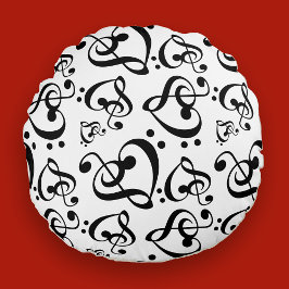 白黒高音クレフ、 音符記号ハート音符パターン ラウンドクッション