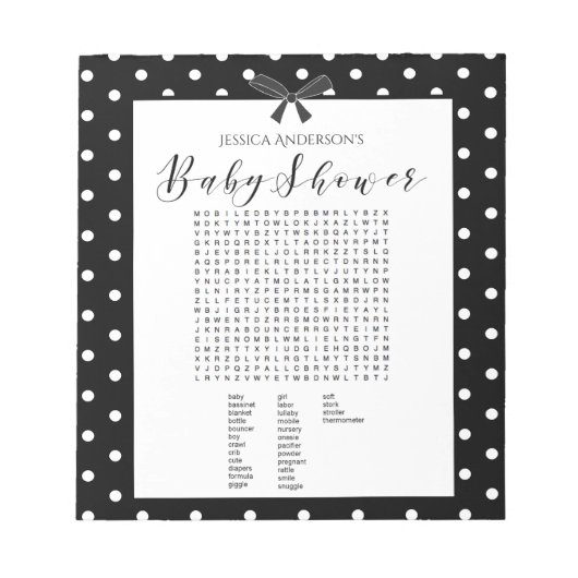 白黒魅力的赤ちゃんシャワー単語の検索ゲーム ノートパッド (正面)