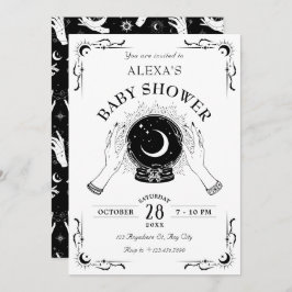 白黒魔法ムーンクリスタルボールベビーシャワー 招待状