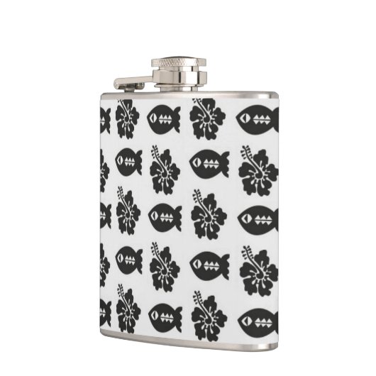 白黒魚と花柄 フラスク (左)