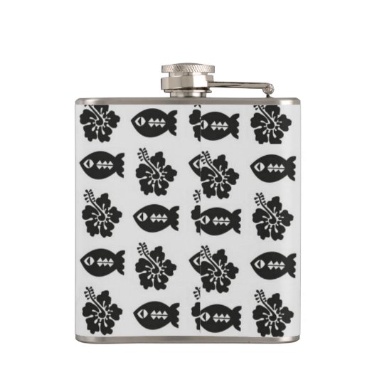 白黒魚と花柄 フラスク (裏面)