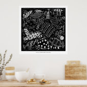 白黒魚の模様アートモダンプリント ポスター (キッチン)