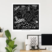 白黒魚の模様アートモダンプリント ポスター (ホームオフィス)