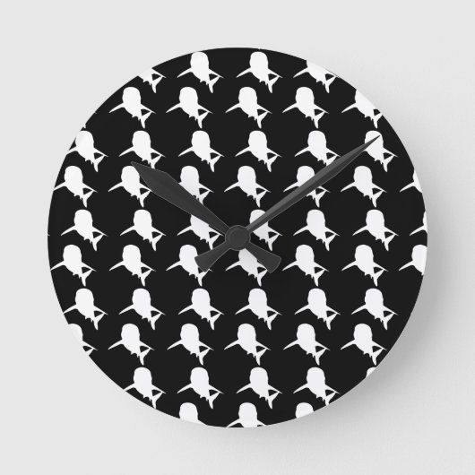 白黒鮫クジラ模様 ラウンド壁時計 (正面)