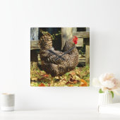 白黒鶏 スクエア壁時計 (ホーム)