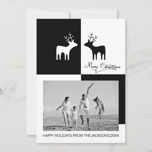白黒鹿メリークリスマス書道写真 シーズンカード (正面)