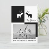 白黒鹿メリークリスマス書道写真 シーズンカード (スタンド正面)