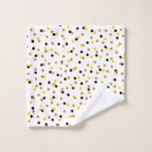 白黒黄色の小さな花とストライプ バスタオルセット (ウォッシュタオル)