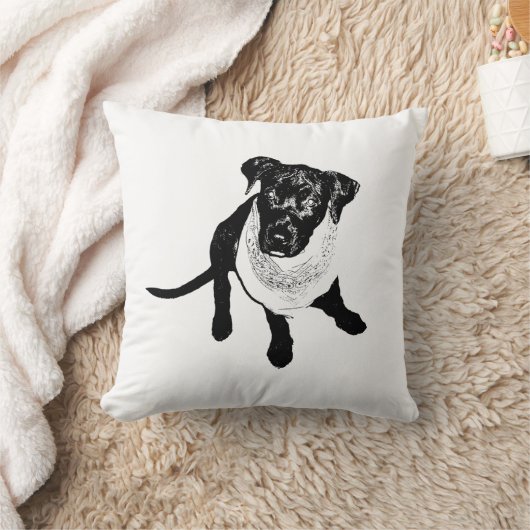 白黒黒い実験室の子犬のイメージ クッション (ブランケット)