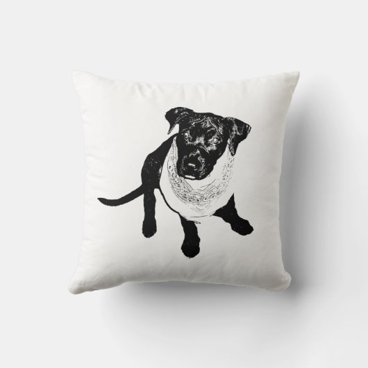 白黒黒い実験室の子犬のイメージ クッション (裏面)