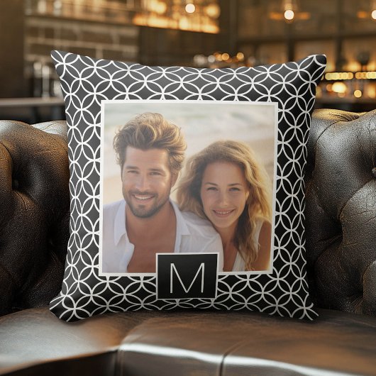 白黒1フォトコラージュカスタムモノグラム クッション