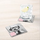 白黒1フォトコラージュカスタムモノグラム スクエアペーパーコースター (インサイチュ)