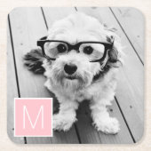 白黒1フォトコラージュカスタムモノグラム スクエアペーパーコースター (正面)