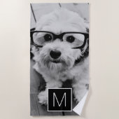 白黒1フォトコラージュカスタムモノグラム ビーチタオル (正面)