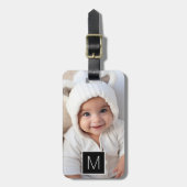 白黒1フォトコラージュカスタムモノグラム ラゲッジタグ (正面縦)