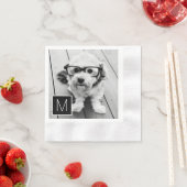 白黒1フォトコラージュカスタムモノグラム 縁ありカクテルナプキン (インサイチュ)