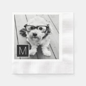 白黒1フォトコラージュカスタムモノグラム 縁ありカクテルナプキン (正面)